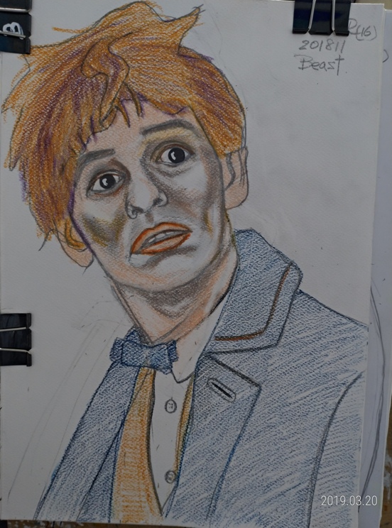 color sketch of beast and where to find them eddie redmayne