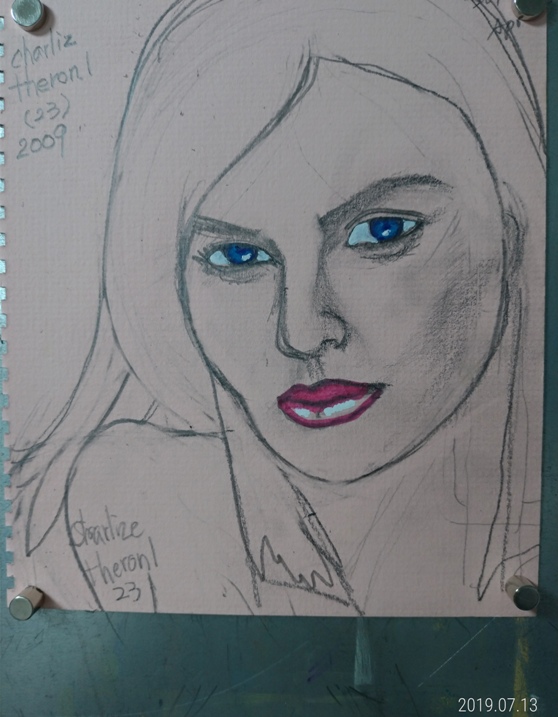 Charlize Theron color painting