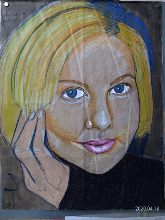 Charlize Theron brown paper color sketch