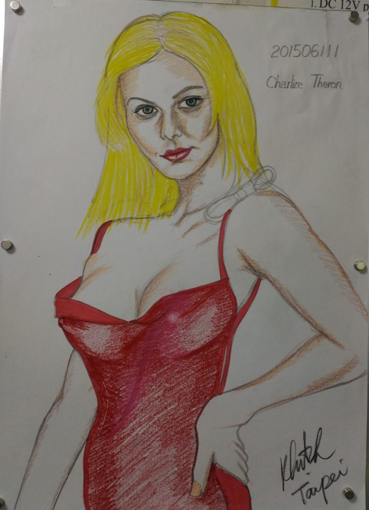 Charlize Theron color drawing