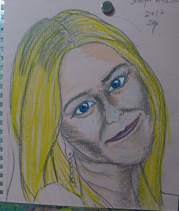 color sketch of Jennifer aniston