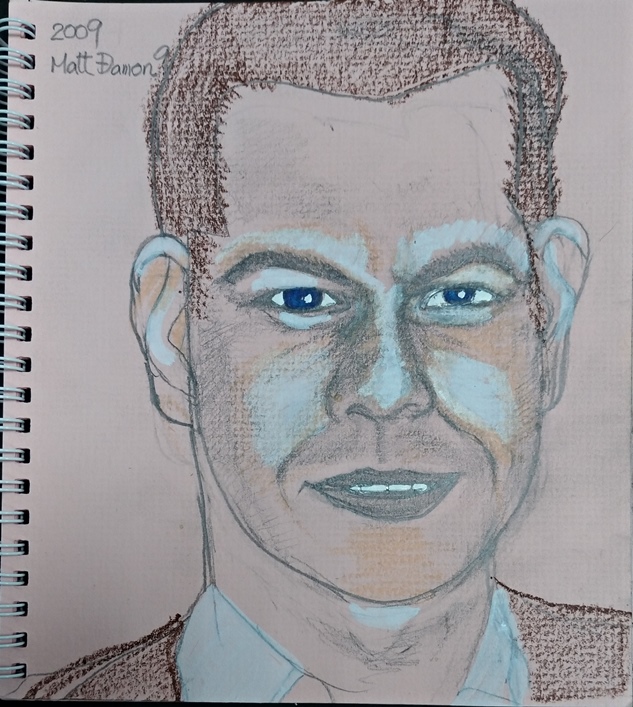 color sketch of Matt Damon