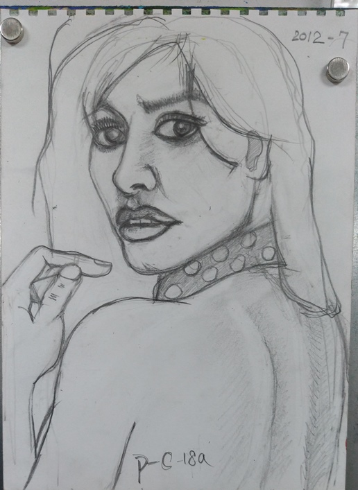 pencil sketch of Penelope Cruz