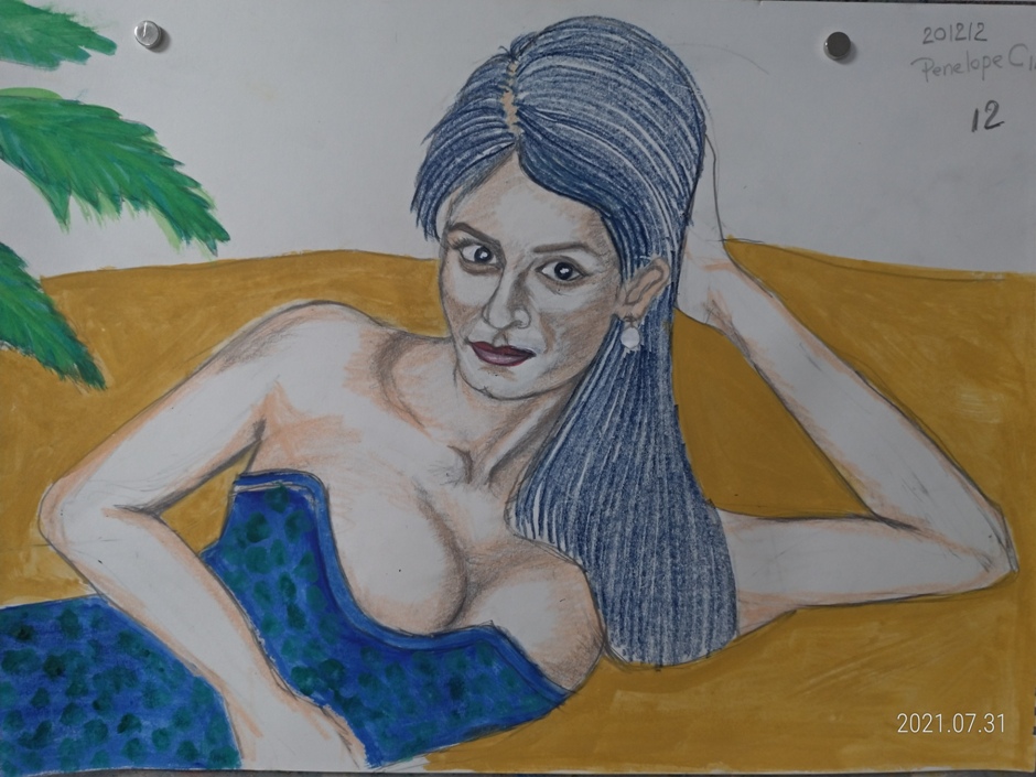 color sketch of Penelope Cruz