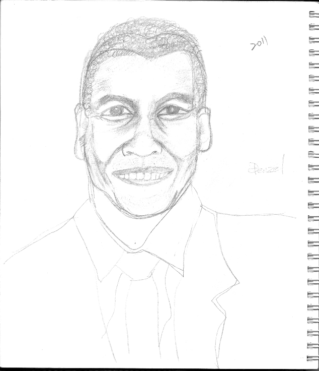 pencil sketch of Denzel Washington