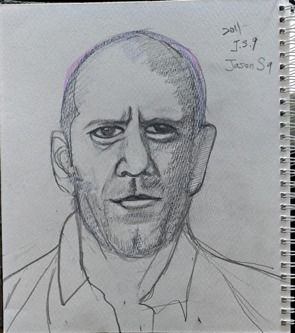 pencil sketch of Jason Statham